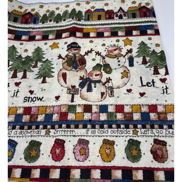 Let It Snow Holiday Cotton Fabric Scrap 11" x 42" Snowmen & Mittens Festive Desi - Picture 5 of 10